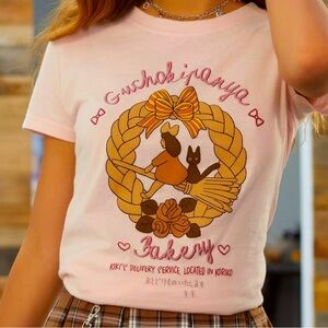NWT Hot Topic Studio Ghibli Kiki Delivery Service Bakery Pink T-Shirt